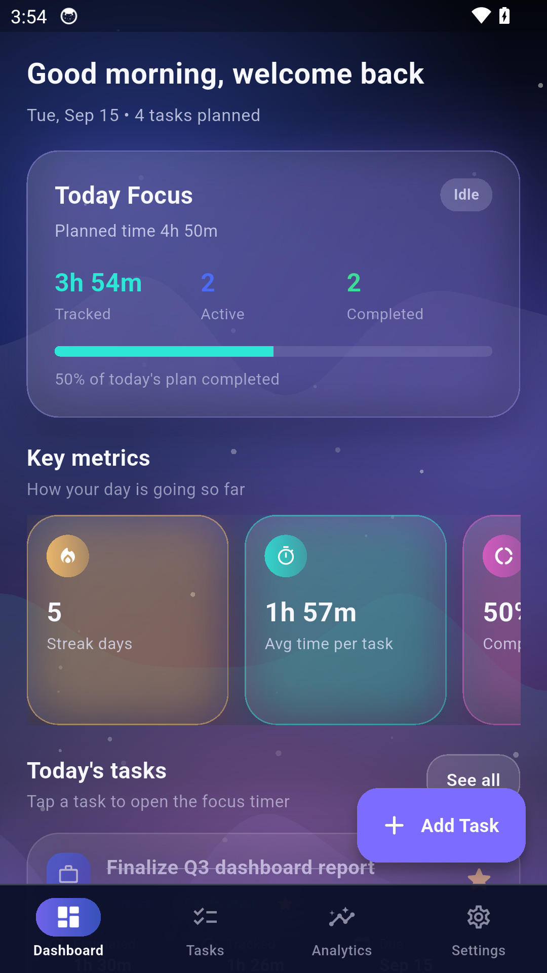 Clarity Dashboard home screen